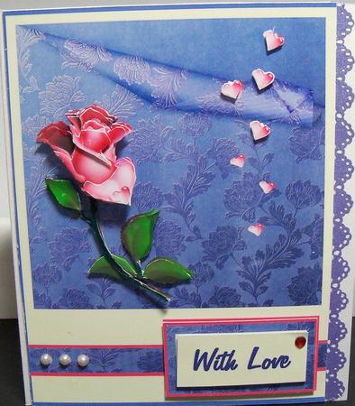Tumbling Hearts Rose Card Front by Nikki Bevan