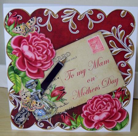 Deep Pink Rose Claret Mam Mothers Day 8in Decoupage Topper by Nikki Bevan