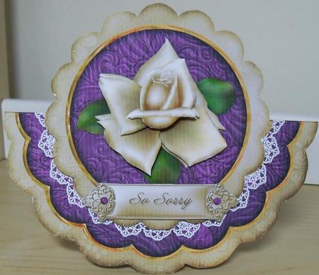 Cream Purple Rose So Sorry - Scallop Edge Wobble Card by Nikki Bevan
