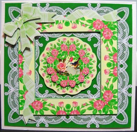 Bird Song Wild Roses and Vintage Lace Decoupage Topper by Nikki Bevan