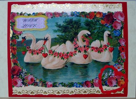Vintage Swans with Hearts A4 by Nikki Bevan