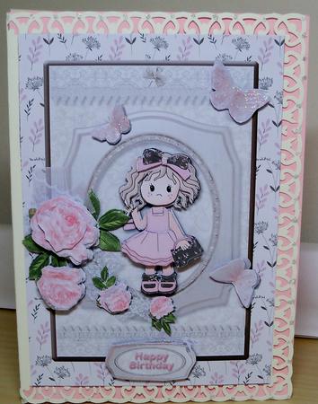 Cute Girl with Roses Card Front by Nikki Bevan