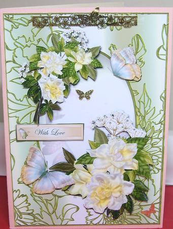 Gardenia Garden Decoupage Card Front by Nikki Bevan