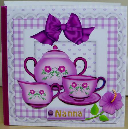 Floral Teaset in Pink Gingham Frame with Bow by Nikki Bevan