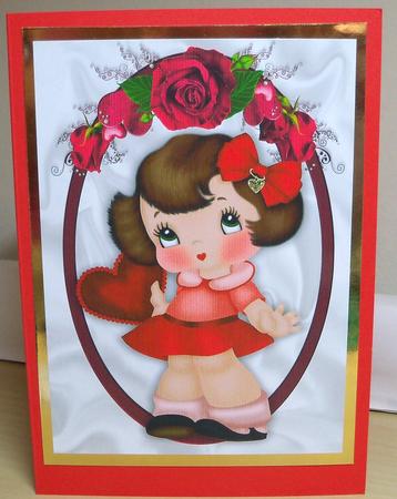 Sweet Little Girl with Hearts and Roses A4 by Nikki Bevan