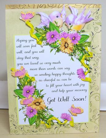Get Well Soon Card with Flowers and Birds by Nikki Bevan