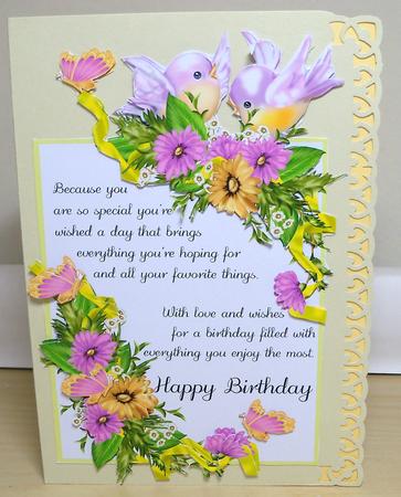 Floral Birthday Greeting Card Front with Birds by Nikki Bevan