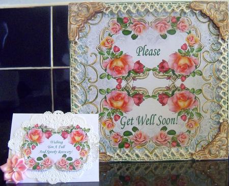 Salmon Pink Roses Vintage Style 8 x 8 Get Well Card by Nikki Bevan