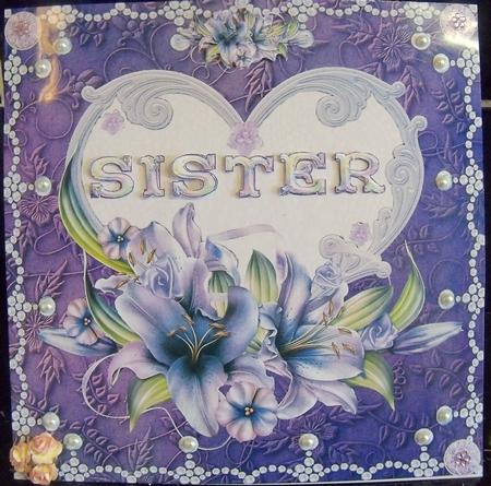 8 x 8 Inch Lily Sister Heart Birthday Card Topper by Nikki Bevan