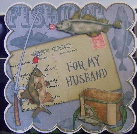 Grey Fishing for My Husband Fishing 8in Decoupage Topper by Nikki Bevan