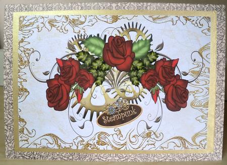 Brown Swirl Frame with Steampunk Roses A4 by Nikki Bevan