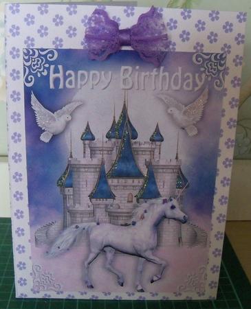 Beautiful White Unicorn Horse with Fantasy Castle and Doves by Nikki Bevan