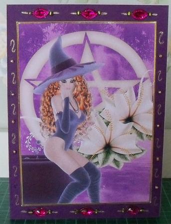 Pretty Witch in Purple with Pentacle A4 Card Front in Auburn by Nikki Bevan