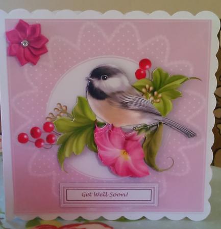 Morning Glory Bird & Berries 6 x 6 Decoupage Card Topper by Nikki Bevan