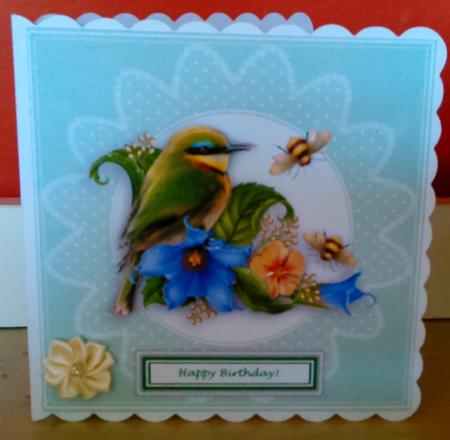 Morning Glory Bird & Bees 6 6 Decoupage Card Topper by Nikki Bevan