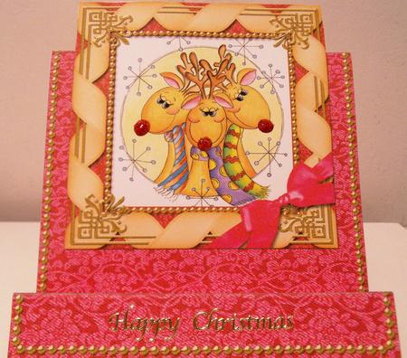 Cute Reindeer Trio Easel Over the Edge Card by Nicola Buckley-Feiven