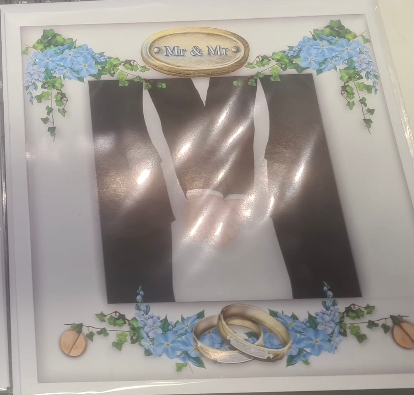 Mr & Mr - 8 x 8  Wedding, Civil Partnership Or Anniversary Card Topper With Decoupage by Niki Bailey