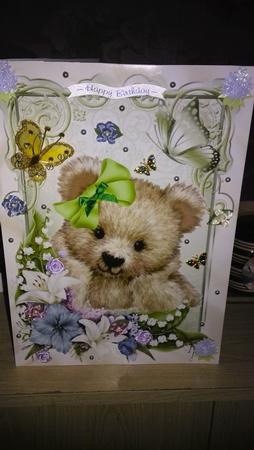 Cuddly Teddy with Spring Flowers and Butterfly A4 by Nichola Davis