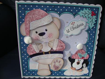 8x8 Xmas Livvy Bear Snowball Fight Mini Kit 3D Decoupage by MARION CORBETT
