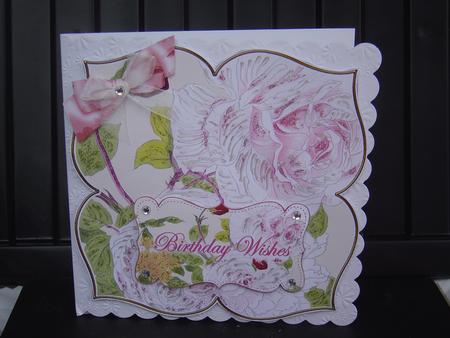 Pink Rose Birthday Wishes 8in Large Blooms Fancy Topper by MARION CORBETT