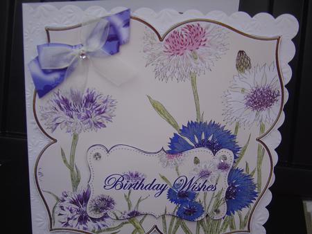 Cornflowers Birthday Wishes 8in Large Blooms Fancy Topper by MARION CORBETT