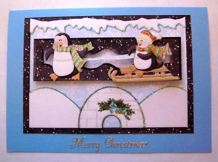 Sledging Penguins Wavey Penny Slider by Norma Howgate