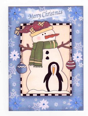 Snowman and a Penguin, with Snowflakes A4 by Norma Howgate