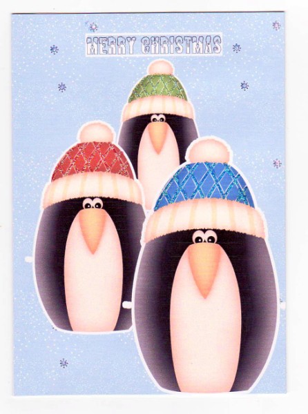 A4 Christmas a Trio of Penguins Card by Norma Howgate