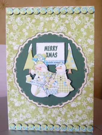 Warm Thoughts at Christmas Snowman Card Front with Decoupage by Norma Howgate