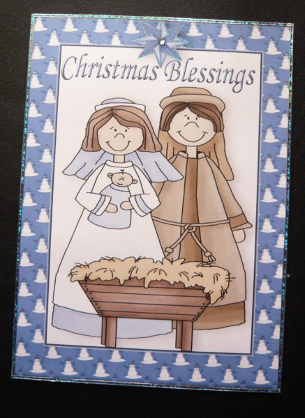 Christmas Blessing in a Frame with Stars, Nativity, A4 by Norma Howgate