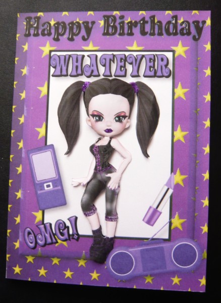 Teenager with Attitude in Purple Star Frame A4 by Norma Howgate