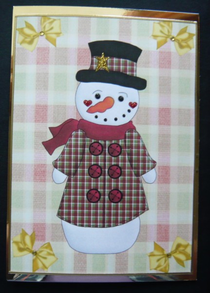 Red Snowman with Little Bird and Bows by Norma Howgate