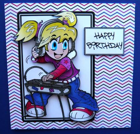 Anime Dj - 6x6 Decoupage Card - Pink, Purple & Indigo by Norma Howgate
