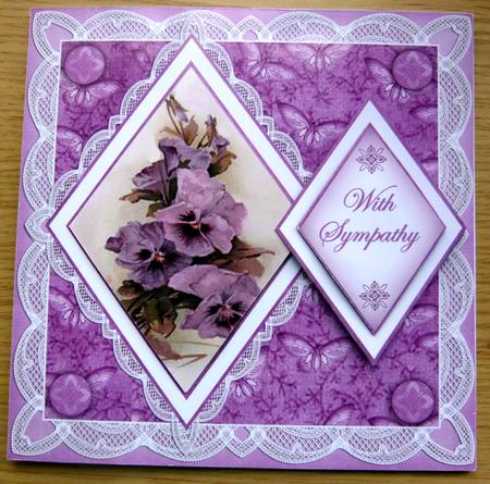 Purple Pansy with Sympathy 7in Double Diamond Topper by Norma Howgate