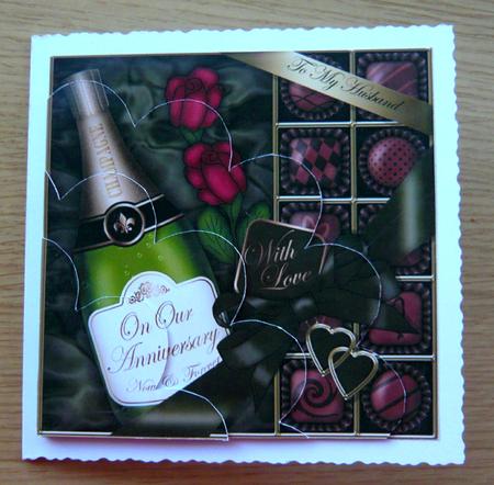 Husband Anniversary Champers Chocs N Roses Shell Edged by Norma Howgate