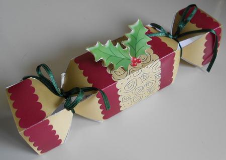 Holly and Swirls Cracker Shaped Treat or Favour Box by Norma Mann