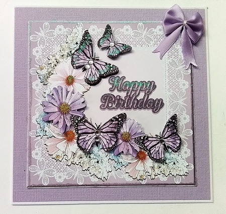 Butterflies, Lace and Flowers Birthdy Card by Pam Ogilvy