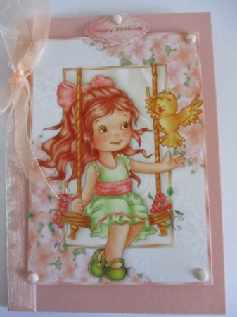 Little Girl on a Swing with Little Bird A4 by Pam Ogilvy