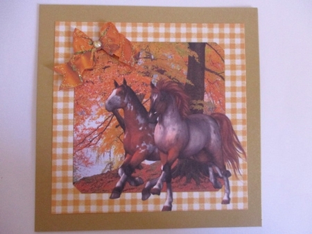 Horses in the Woodland Autumn Shades 8x8 by Pam Ogilvy