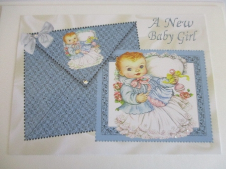 Cute Little Vintage Baby Girl on Card and Envelope A4 by Pam Ogilvy