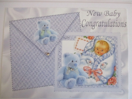 Vintage Baby Boy with Teddy on Card with Envelope A4 by Pam Ogilvy