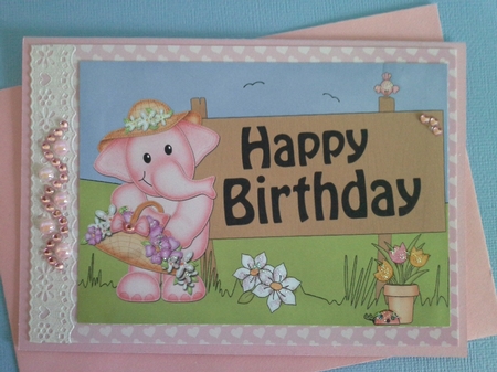 A4 Lola Elephant Birthday Card Topper by Pam Ogilvy