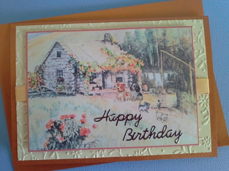 Country Cottage Scene with Cats & Dogs Topper by Pam Ogilvy