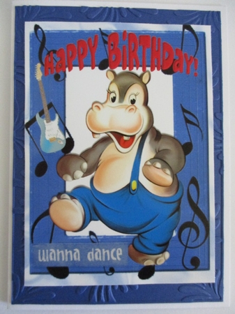 Wanna Dance! Dancing Hippo in Music Frame A4 by Pam Ogilvy