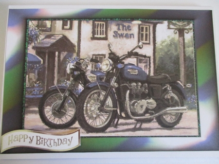 Vintage Blue Motorbikes Outside a Country Pub A4 by Pam Ogilvy