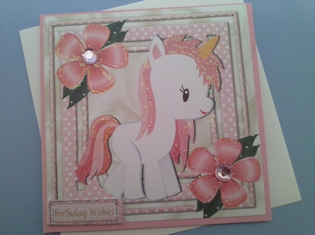 Pretty Pink Unicorn with Pink Flowers 8x8 by Pam Ogilvy