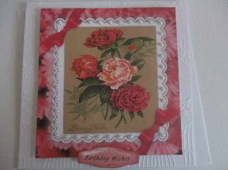 Beautiful Roses on lace with Double Bow  by Pam Ogilvy