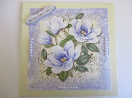 Beautiful Blue Magnolias on Stunning Lace  by Pam Ogilvy