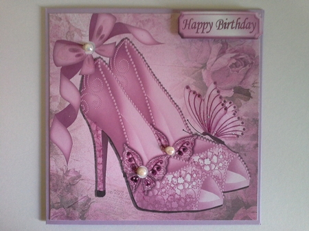 Pretty Lilac sparkle shoes with bow and butterflies 8x8 by Pam Ogilvy