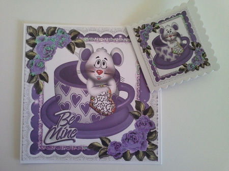 Cute little mouse in teacup with blue roses 8x8 by Pam Ogilvy